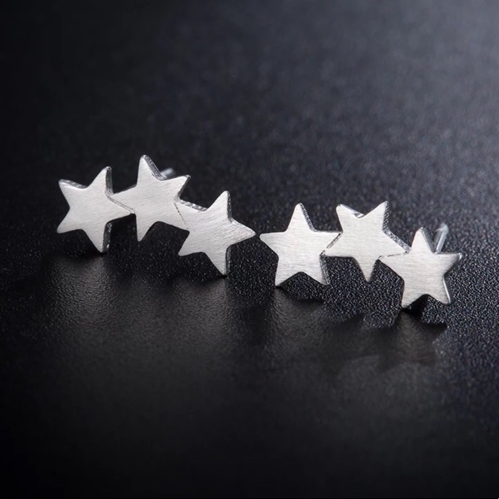 🎉 New Silver Plated 3 Star Stud Earrings